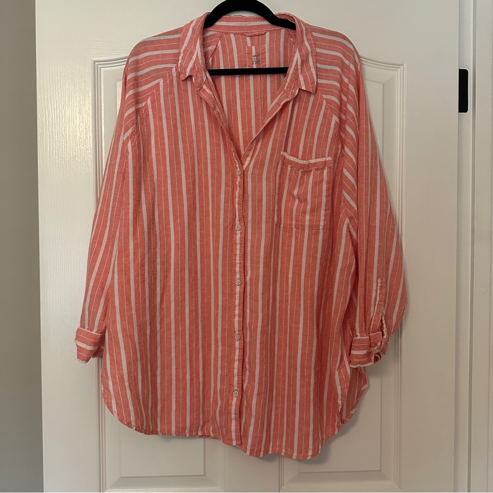 Aerie Linen Blend Coverup Shirt